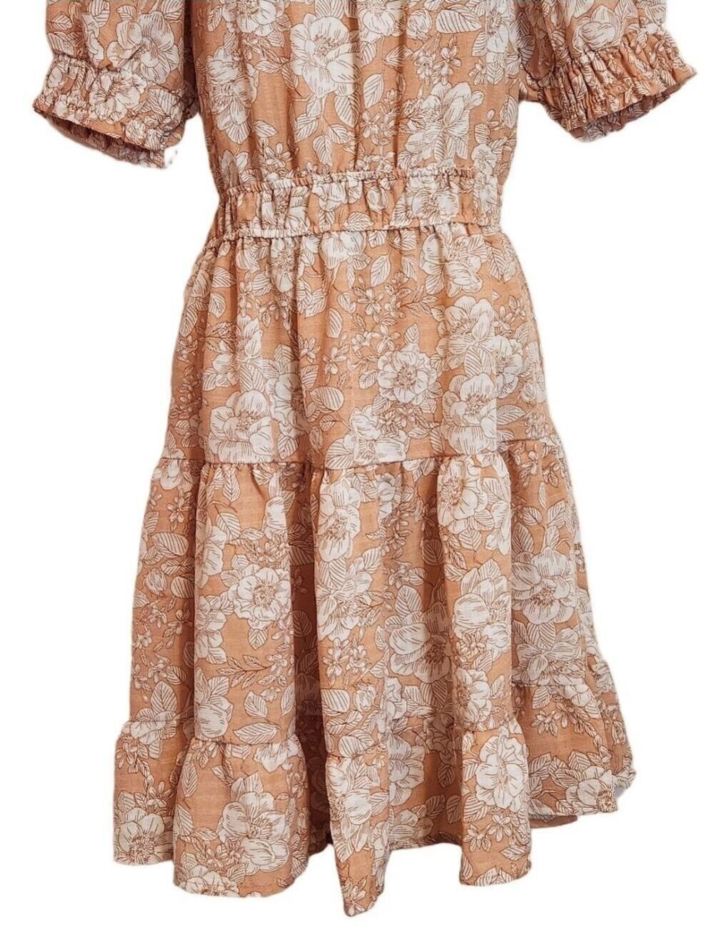 Blu Pepper Mini Dress Peach White Floral Puff Sleeve Medium - Picture 4 of 9